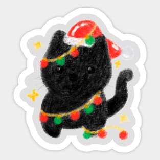 Black cat Santa with Christmas light Sticker